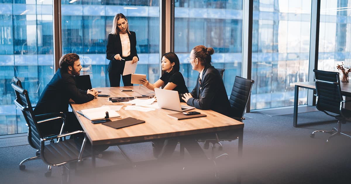 Enterprise employees collaborating in a meeting room