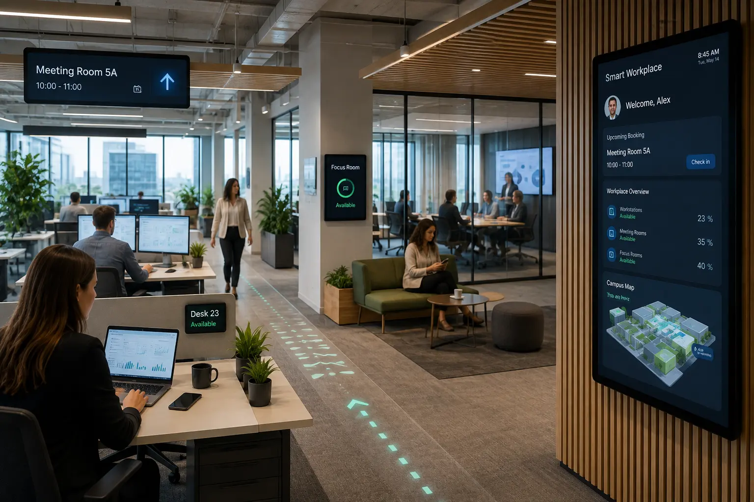 Employee using indoor navigation in a smart workplace