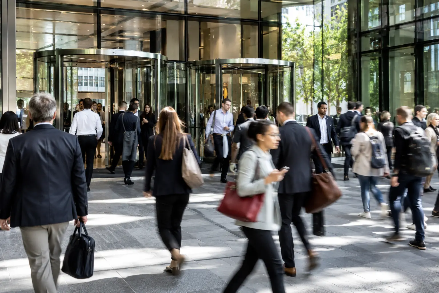 A busy building entrance