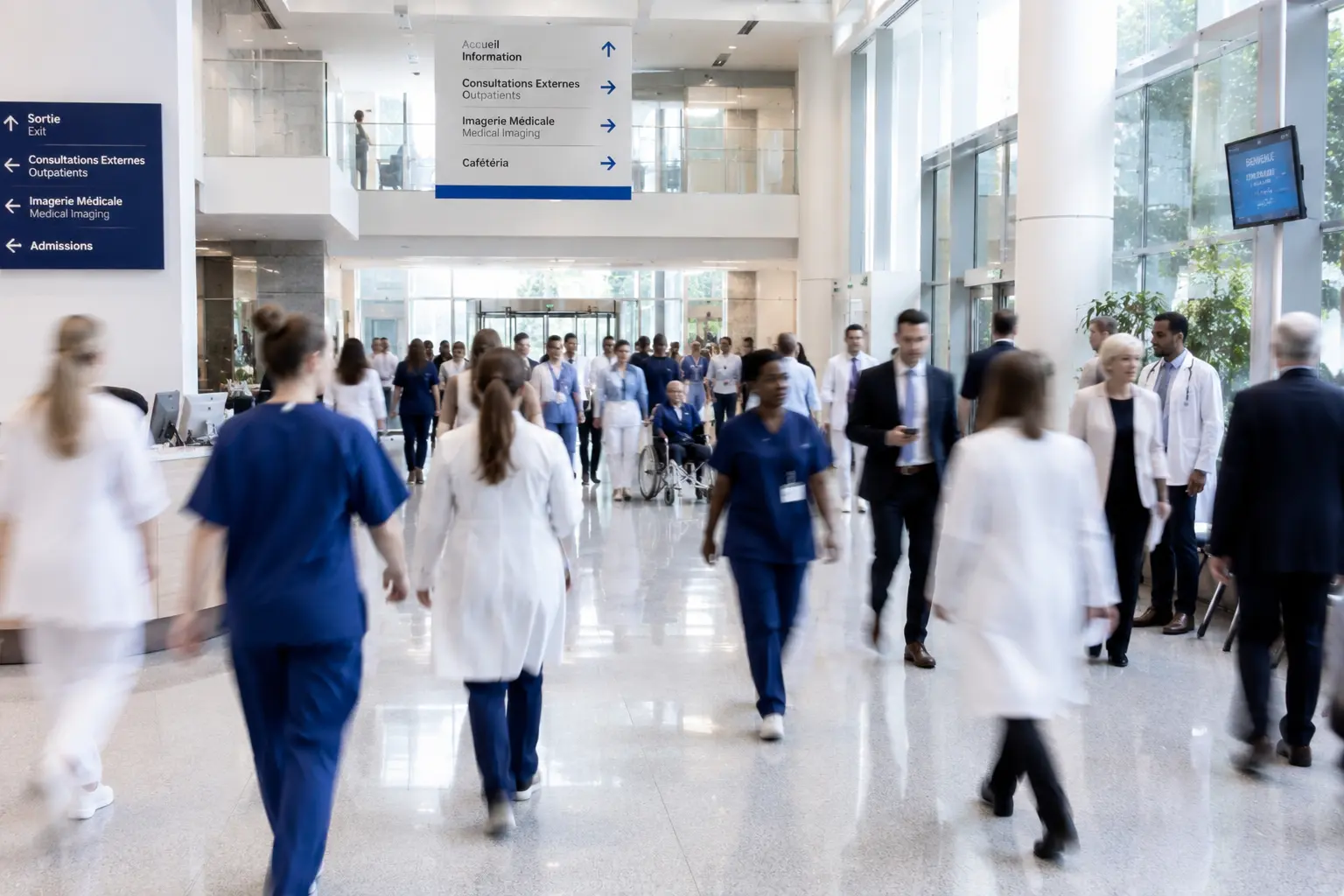 People moving through a facility