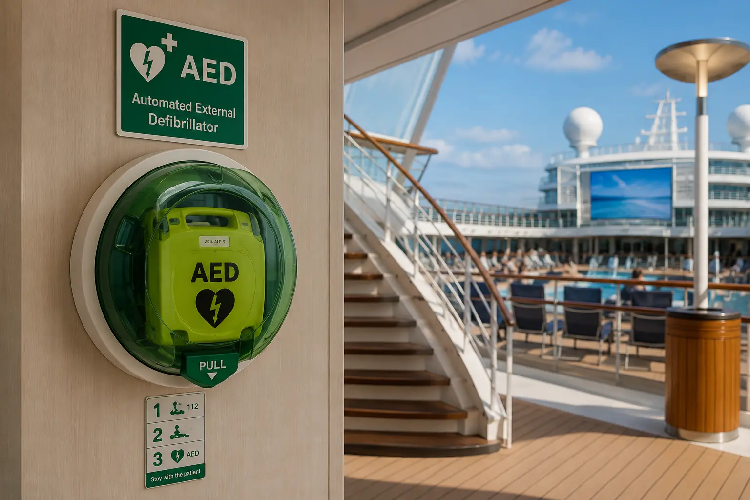 Medical team responding to a geolocated alert on a cruise ship