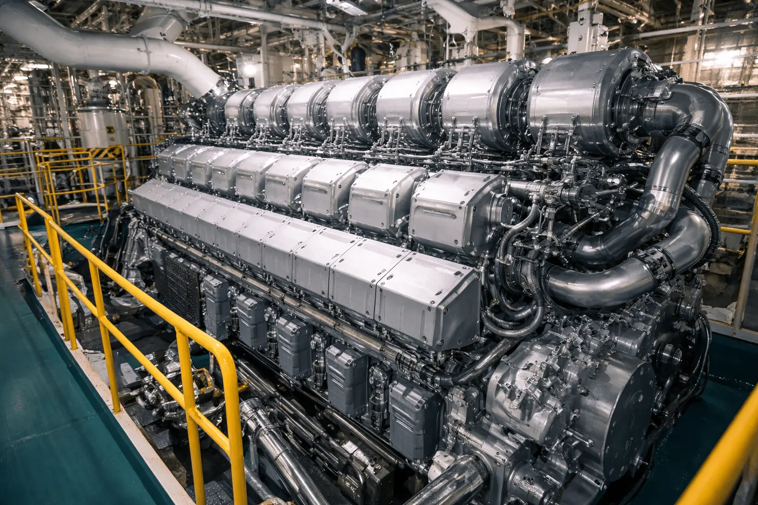 Salle des machines et compartiment technique protégé par CO₂ à bord d'un navire